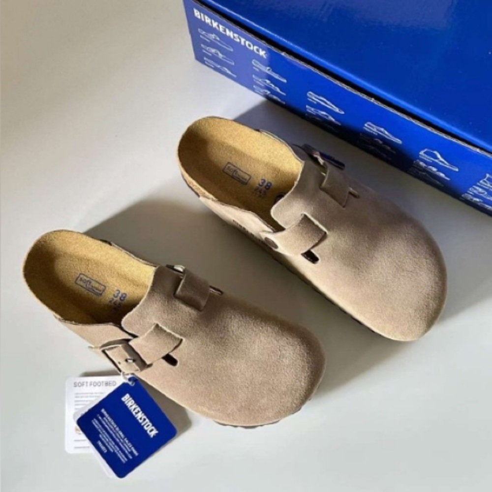 New Birkenstock Sandals Boston taupe suede mule clogs womens Slipper - Picture 1 of 4